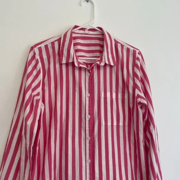 MAURICES Pink Striped Button Up Shirt White 100% Cotton Long Sleeve Button Down - Picture 5 of 16